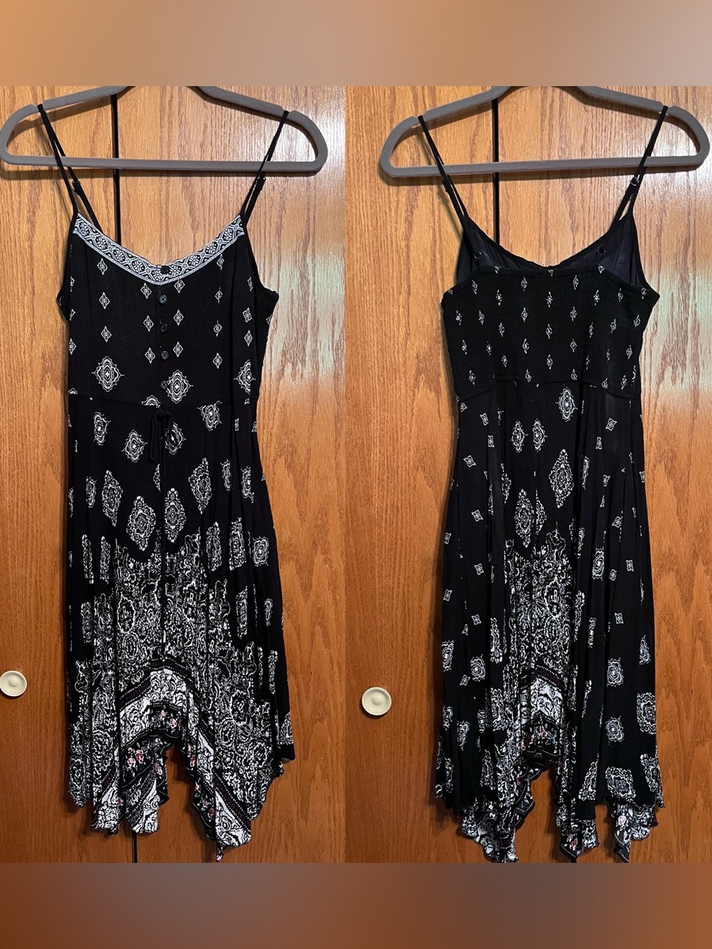 Maurices Black Printed Asymmetrical Handkerchief Hem Dress